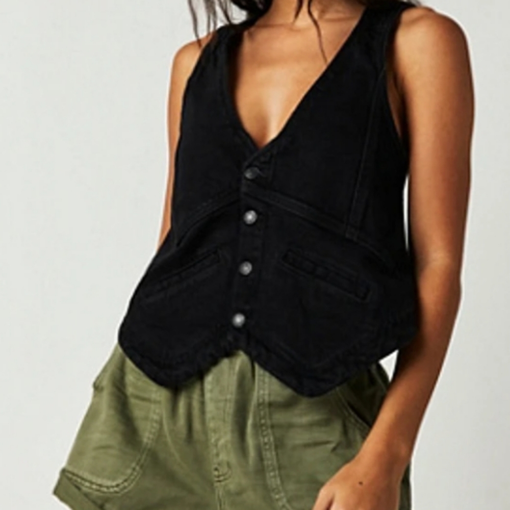 Free People Black Vest Top